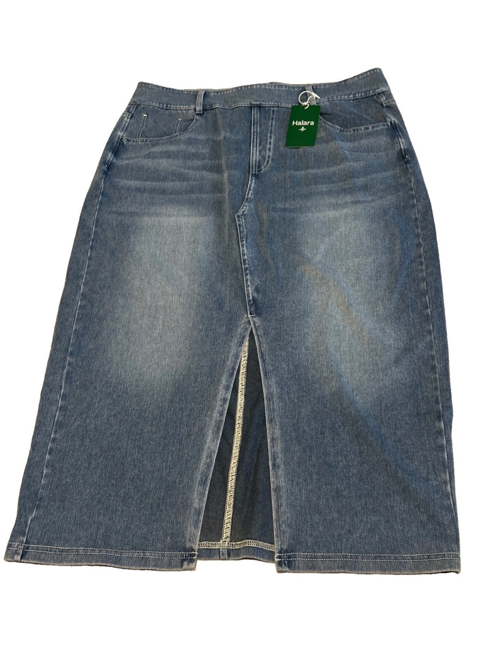 Halara Flex High Waisted
Washed Denim Bodycon Midi Skirt Pockets Size XLarge